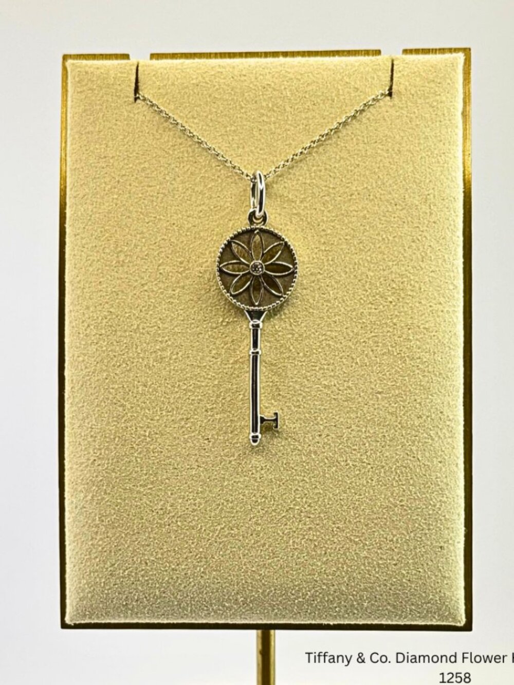Authentic Tiffany & Co. Diamond Flower Key Necklace Sterling Silver 925 Original